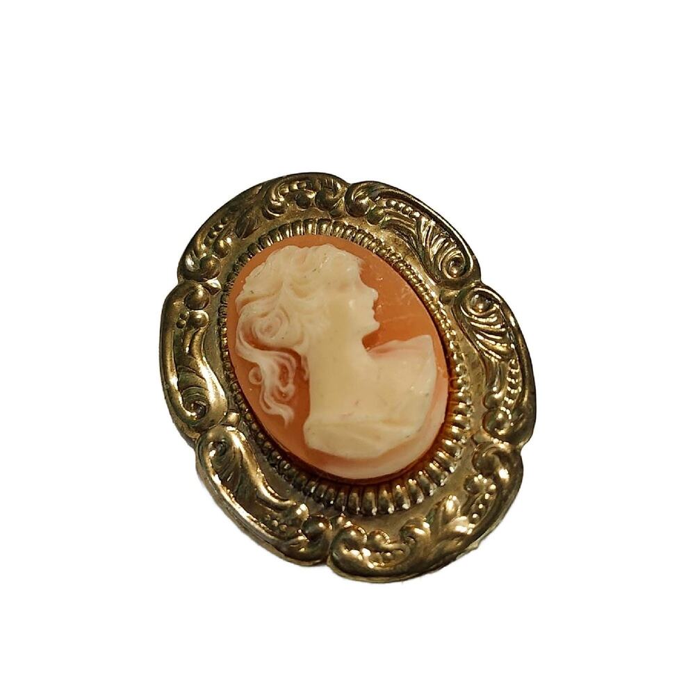 Vintage Framed Carved Cameo Brooch 1960s, Victorian Jewelry
